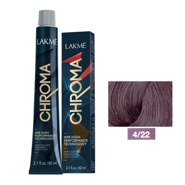Крем-краска Lakme Chroma 4/22 средний шатен фиолетовый яркий, 60 мл Крем-краска Lakme Chroma 4/22 средний шатен фиолетовый яркий, 60 мл