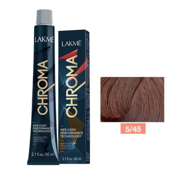 Крем-краска Lakme Chroma 5/45 средний шатен медно-махагоновый, 60 мл Крем-краска Lakme Chroma 5/45 средний шатен медно-махагоновый, 60 мл