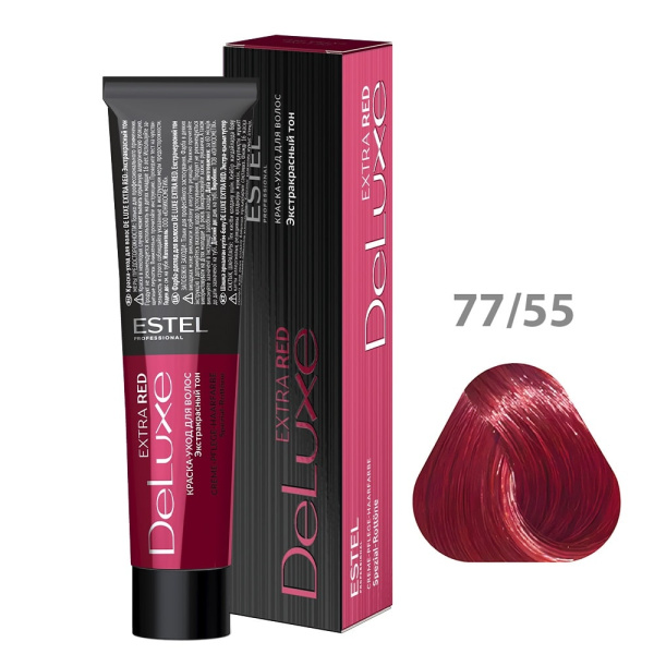 Краска-уход Estel De Luxe Extra Red 77/55 русый красный интенсивный, 60 мл Краска-уход Estel De Luxe Extra Red 77/55 русый красный интенсивный, 60 мл
