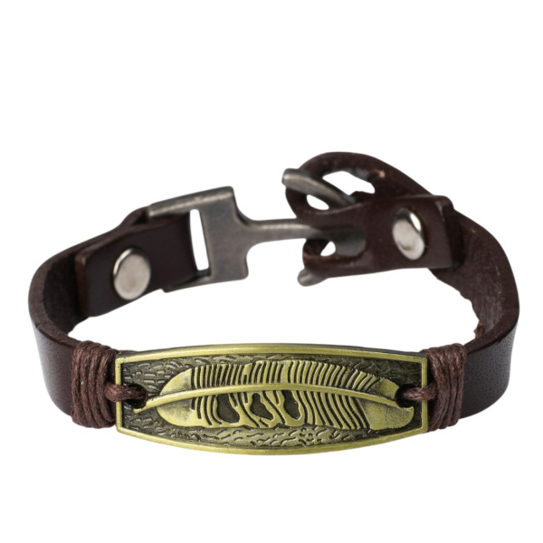 Браслет мужской "Крыло" цвет коричневый в черненом золоте