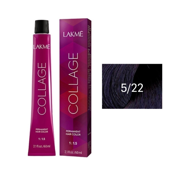Крем-краска Lakme Collage 5/22 светлый шатен фиолетовый яркий, 60 мл Крем-краска Lakme Collage 5/22 светлый шатен фиолетовый яркий, 60 мл