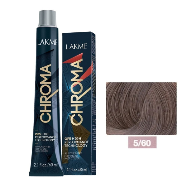 Крем-краска Lakme Chroma 5/60 средний шатен коричневый, 60 мл Крем-краска Lakme Chroma 5/60 средний шатен коричневый, 60 мл