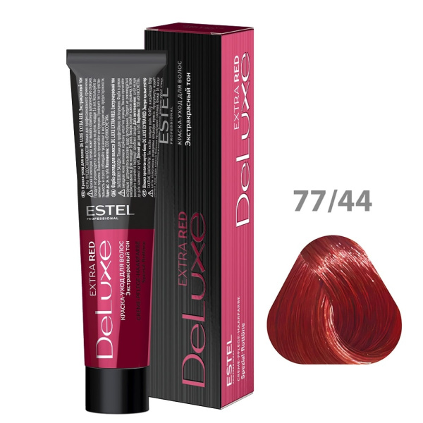 Краска-уход Estel De Luxe Extra Red 77/44 русый медный интенсивный, 60 мл Краска-уход Estel De Luxe Extra Red 77/44 русый медный интенсивный, 60 мл