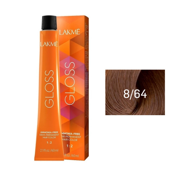 Крем-краска Lakme Gloss 8/64 cветлый блондин коричнево-медный, 60 мл Крем-краска Lakme Gloss 8/64 cветлый блондин коричнево-медный, 60 мл