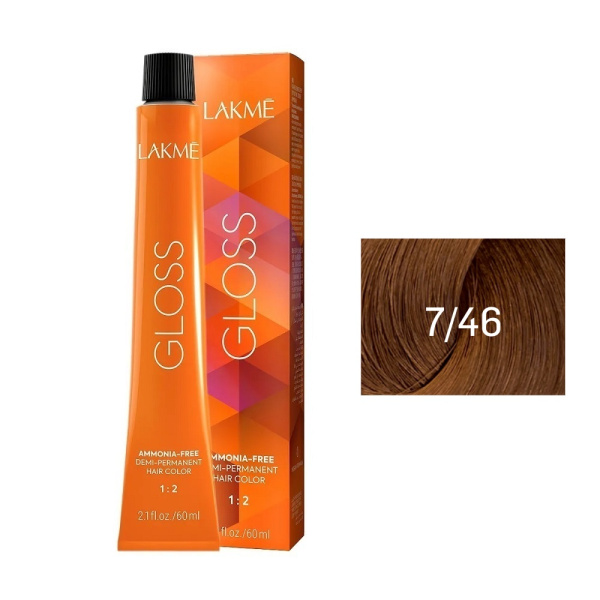 Крем-краска Lakme Gloss 7/46 средний блондин медно-коричневый, 60 мл Крем-краска Lakme Gloss 7/46 средний блондин медно-коричневый, 60 мл