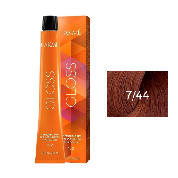 Крем-краска Lakme Gloss 7/44 средний блондин медный яркий, 60 мл