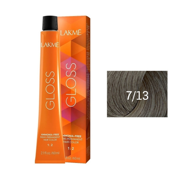 Крем-краска Lakme Gloss 7/13 средний блондин пепельно-золотистый, 60 мл