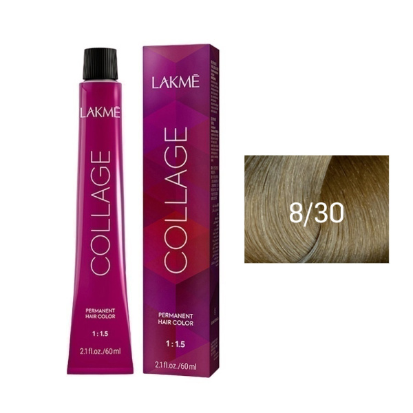 Крем-краска Lakme Collage 8/30 светлый блондин золотистый, 60 мл Крем-краска Lakme Collage 8/30 светлый блондин золотистый, 60 мл