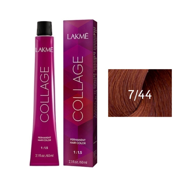 Крем-краска Lakme Collage 7/44 средний блондин медный яркий, 60 мл