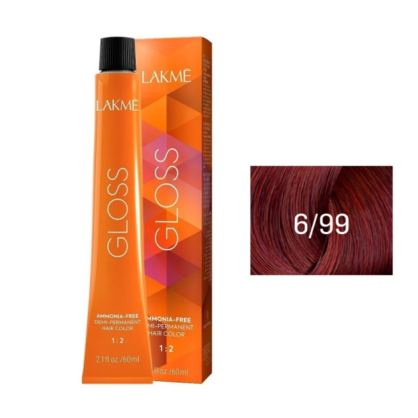 Крем-краска Lakme Gloss 6/99 тёмный блондин красный яркий, 60 мл