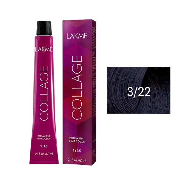 Крем-краска Lakme Collage 3/22 темный шатен фиолетовый яркий, 60 мл Крем-краска Lakme Collage 3/22 темный шатен фиолетовый яркий, 60 мл