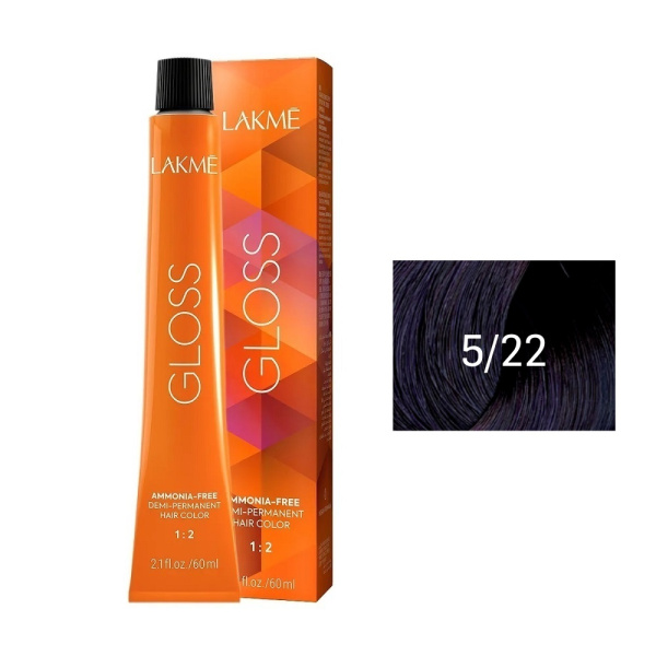 Крем-краска Lakme Gloss 5/22 светло-каштановый фиолетовый яркий, 60 мл Крем-краска Lakme Gloss 5/22 светло-каштановый фиолетовый яркий, 60 мл