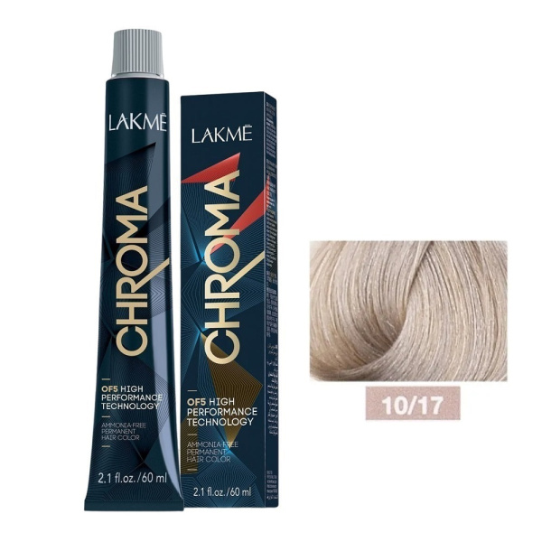 Крем-краска Lakme Chroma 10/17 очень светлый блондин пепельный, 60 мл Крем-краска Lakme Chroma 10/17 очень светлый блондин пепельный, 60 мл