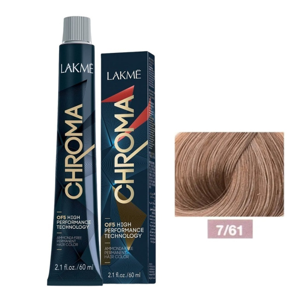 Крем-краска Lakme Chroma 7/61 средний блондин коричнево-пепельный, 60 мл Крем-краска Lakme Chroma 7/61 средний блондин коричнево-пепельный, 60 мл
