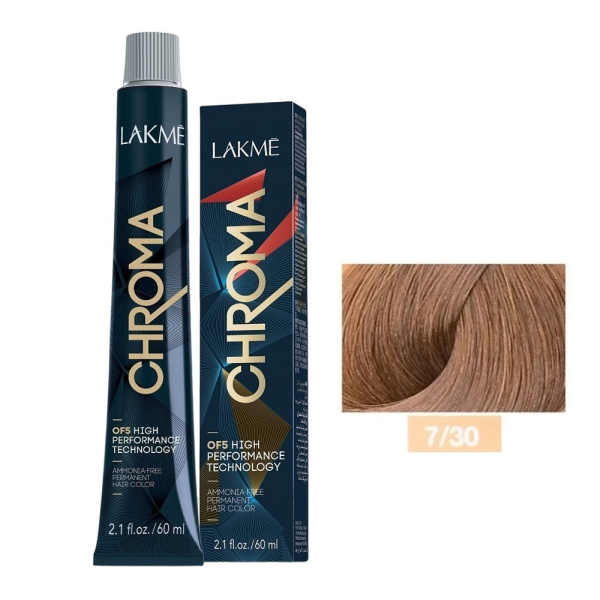 Крем-краска Lakme Chroma 7/30 средний блондин золотистый, 60 мл Крем-краска Lakme Chroma 7/30 средний блондин золотистый, 60 мл