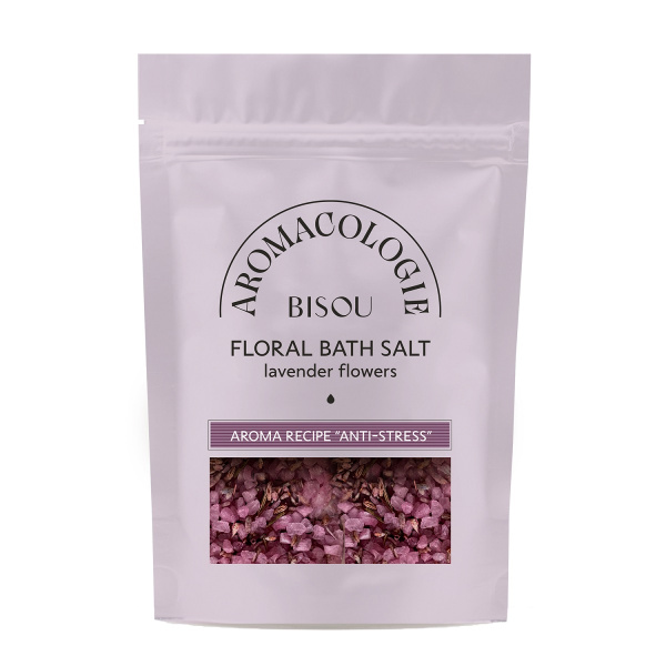 Соль для ванны цветочная Bisou "Антистресс" с цветками лаванды (Бисоу), 330 г