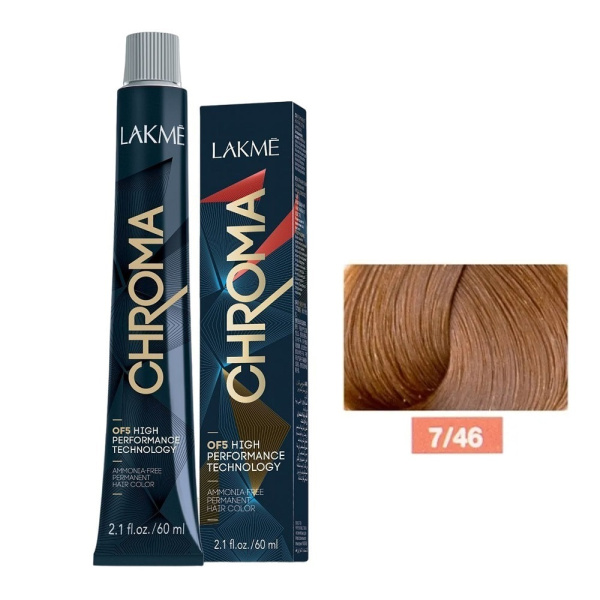 Крем-краска Lakme Chroma 7/46 средний блондин медно-коричневый, 60 мл Крем-краска Lakme Chroma 7/46 средний блондин медно-коричневый, 60 мл