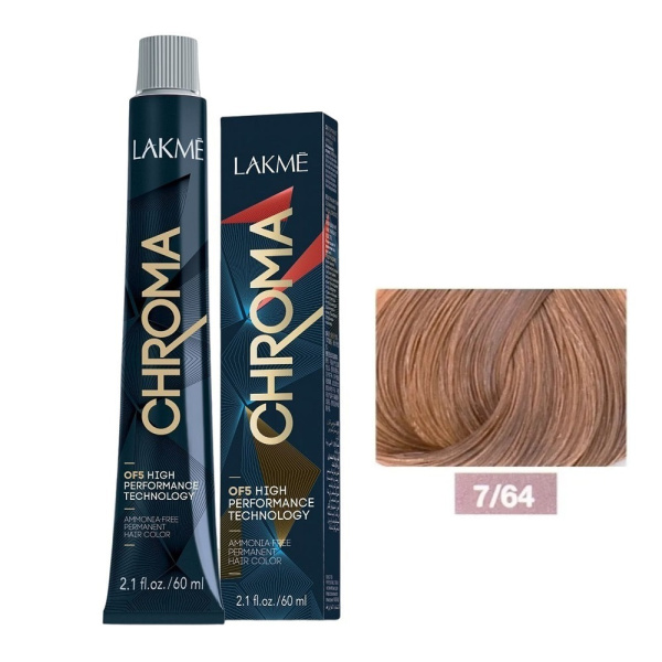Крем-краска Lakme Chroma 7/64 средний блондин коричнево-медный, 60 мл Крем-краска Lakme Chroma 7/64 средний блондин коричнево-медный, 60 мл