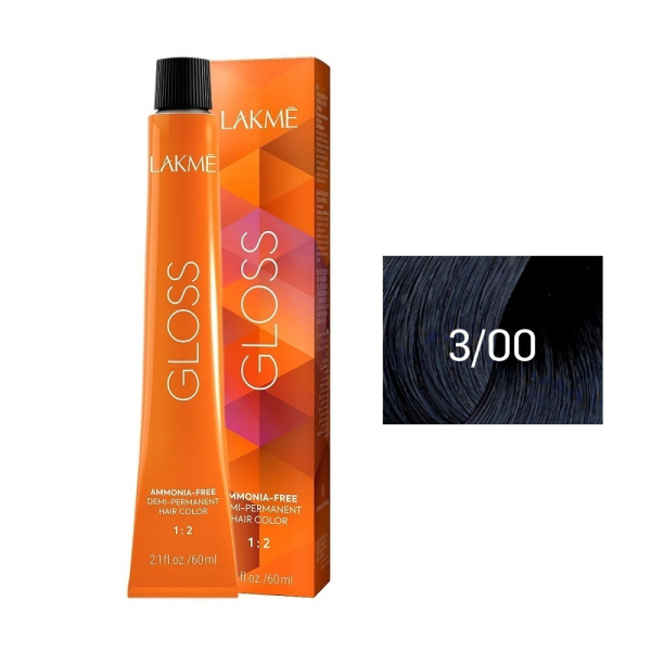 Крем-краска Lakme Gloss 3/00 тёмный шатен, 60 мл Крем-краска Lakme Gloss 3/00 тёмный шатен, 60 мл
