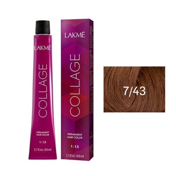 Крем-краска Lakme Collage 7/43 средний блондин медно-золотистый, 60 мл Крем-краска Lakme Collage 7/43 средний блондин медно-золотистый, 60 мл