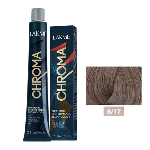 Крем-краска Lakme Chroma 6/17 темный блондин пепельный, 60 мл Крем-краска Lakme Chroma 6/17 темный блондин пепельный, 60 мл