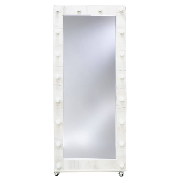 Напольное гримерное зеркало передвижное на колесиках ЛДСП 3 полки 780х38х1780 мм, канадский дуб