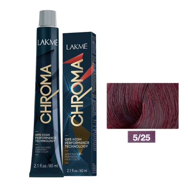 Крем-краска Lakme Chroma 5/25 светлый шатен фиолетово-махагоновый, 60 мл Крем-краска Lakme Chroma 5/25 светлый шатен фиолетово-махагоновый, 60 мл
