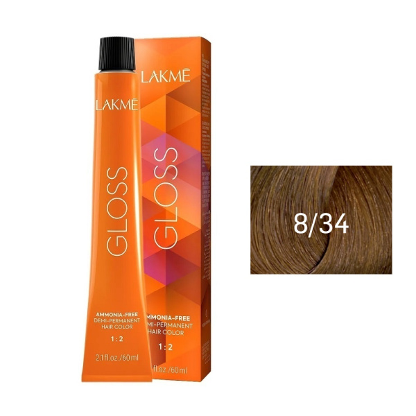 Крем-краска Lakme Gloss 8/34 светлый блондин золотисто-медный, 60 мл Крем-краска Lakme Gloss 8/34 светлый блондин золотисто-медный, 60 мл