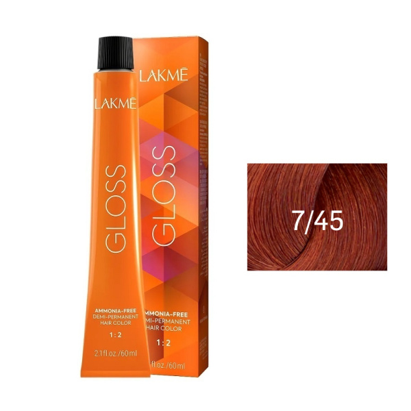 Крем-краска Lakme Gloss 7/45 средний блондин медно-махагоновый, 60 мл Крем-краска Lakme Gloss 7/45 средний блондин медно-махагоновый, 60 мл