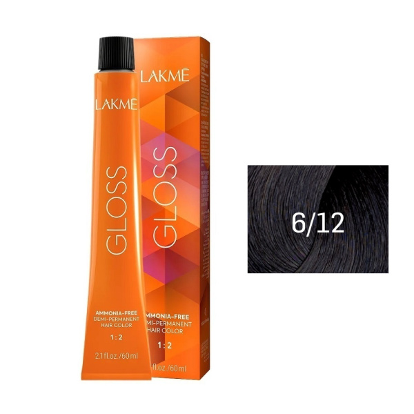 Крем-краска Lakme Gloss 6/12 тёмный блондин пепельно-фиолетовый, 60 мл