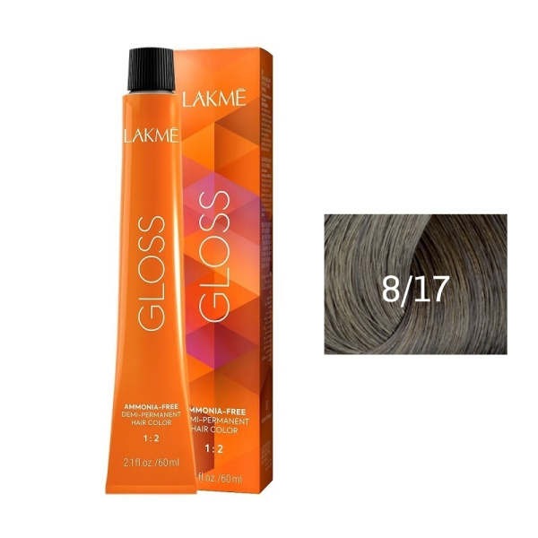 Крем-краска Lakme Gloss 8/17 светлый блондин пепельно-синий, 60 мл