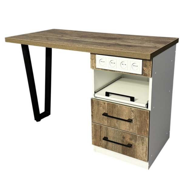 Стол для маникюра с розетками 120*50*75 (дуб аризона, бока белые) 