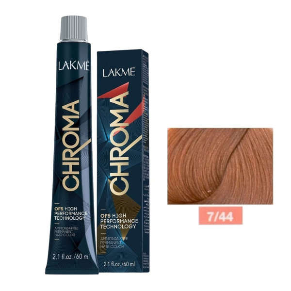 Крем-краска Lakme Chroma 7/44 средний блондин медный яркий, 60 мл