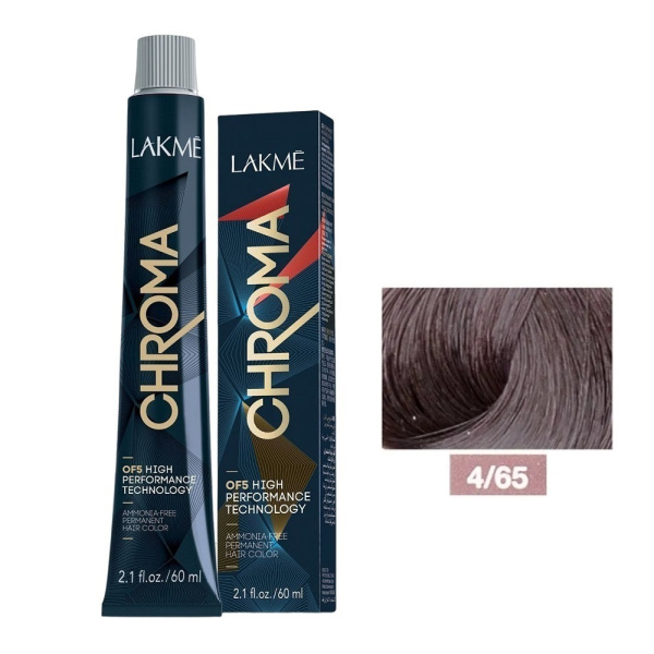 Крем-краска Lakme Chroma 4/65 средний шатен коричнево-махагоновый, 60 мл Крем-краска Lakme Chroma 4/65 средний шатен коричнево-махагоновый, 60 мл