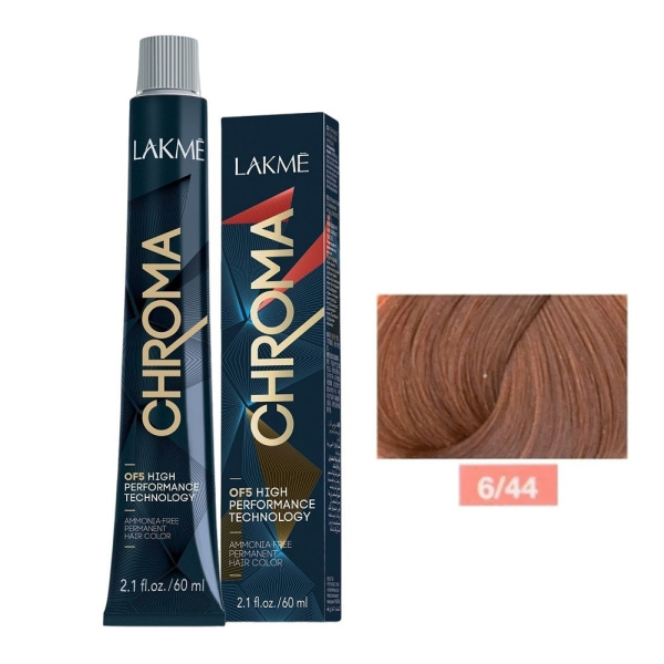 Крем-краска Lakme Chroma 6/44 темный блондин медный яркий, 60 мл