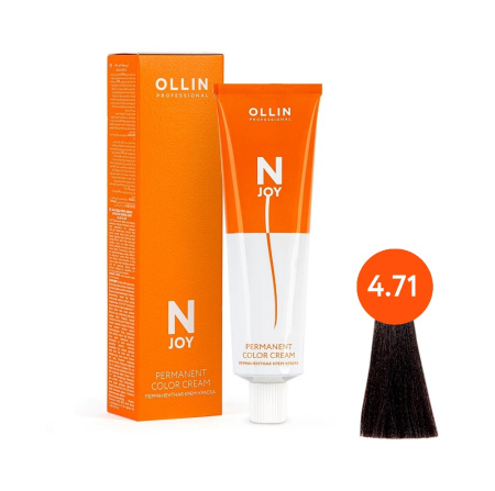Крем-краска Ollin N-JOY 4/71 шатен коричнево-пепельный, 100 мл
