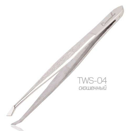 Пинцет узкий скошенный Cosmake TWS-04, серебро