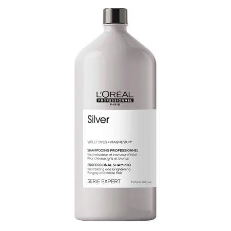 Шампунь L’Oreal Silver для нейтрализации желтизны осветленных и седых волос, 1500 мл