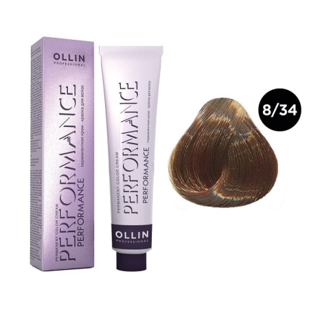Перманентная крем-краска Ollin Performance 8/34 светло-русый золотисто-медный, 60 мл
