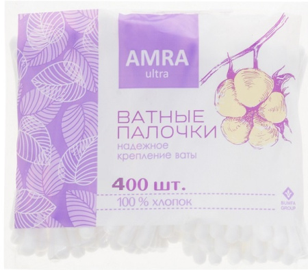 Ватные палочки в пакете Amra Ultra, 400 шт