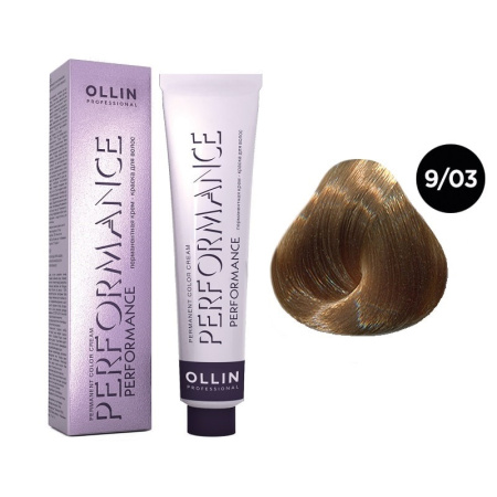 Перманентная крем-краска Ollin Performance 9/03 блондин прозрачно-золотистый, 60 мл