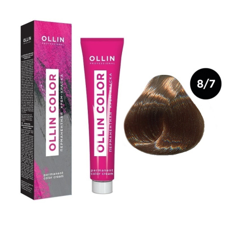 Перманентная крем-краска для волос Ollin Color 8/7 светло-русый коричневый, 100 мл