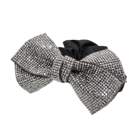 Резинка атласная "Бант со стразами" большая, черная