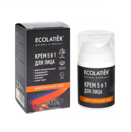 Крем для лица мужской "Комплексный уход 5 в 1" Ecolatier, 50 мл