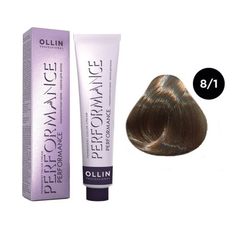Перманентная крем-краска Ollin Performance 8/1 светло-русый пепльный, 60 мл