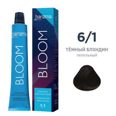 Крем-краска harizma PROhair Bloom 6/1 темный блондин пепельный, 100 мл