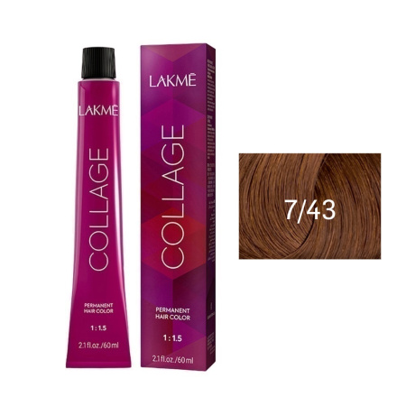 Крем-краска Lakme Collage 7/43 средний блондин медно-золотистый, 60 мл