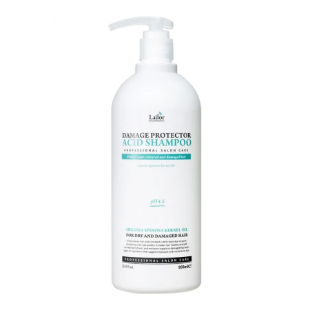 Защитный бесщелочной шампунь для поврежденных волос Lador Damage Protector Acid Shampoo, 900 мл
