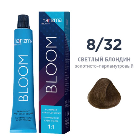 Крем-краска harizma PROhair Bloom 8/32 светлый блондин золотисто-перламутровый, 100 мл