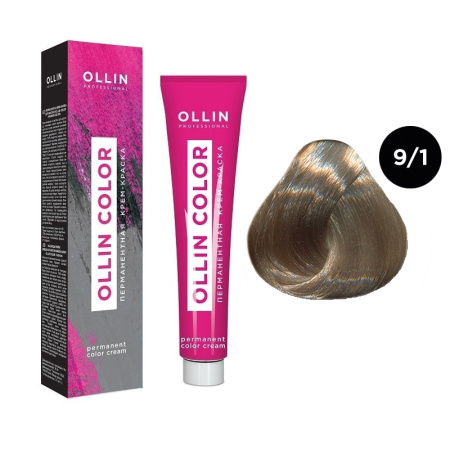Перманентная крем-краска для волос Ollin Color 9/1 блондин пепельный, 100 мл